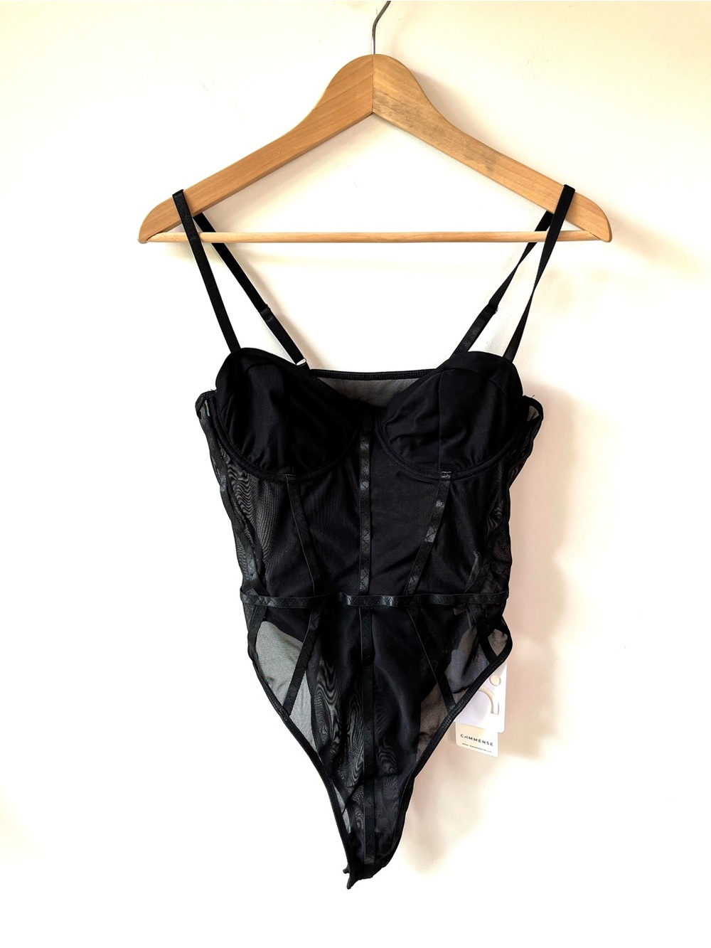 Commense NWT Black Sheer Mesh Bustier Bodysuit